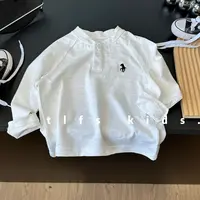 童例「25418简约刺绣长袖T」秋季儿童休闲百搭潮流纯色圆领打底衫韩