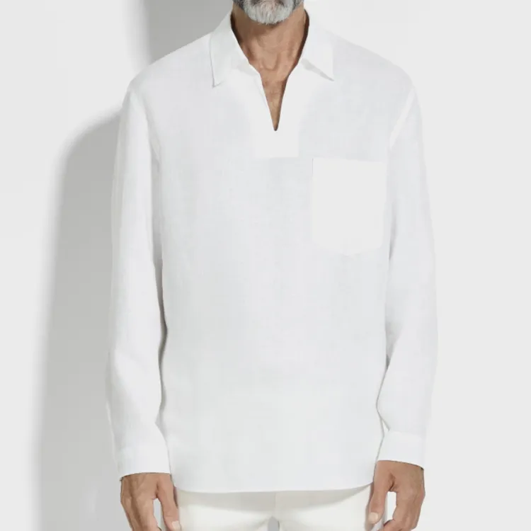 PABO | 老钱风天然亚麻V领POLO衬衫 【100%亚麻】