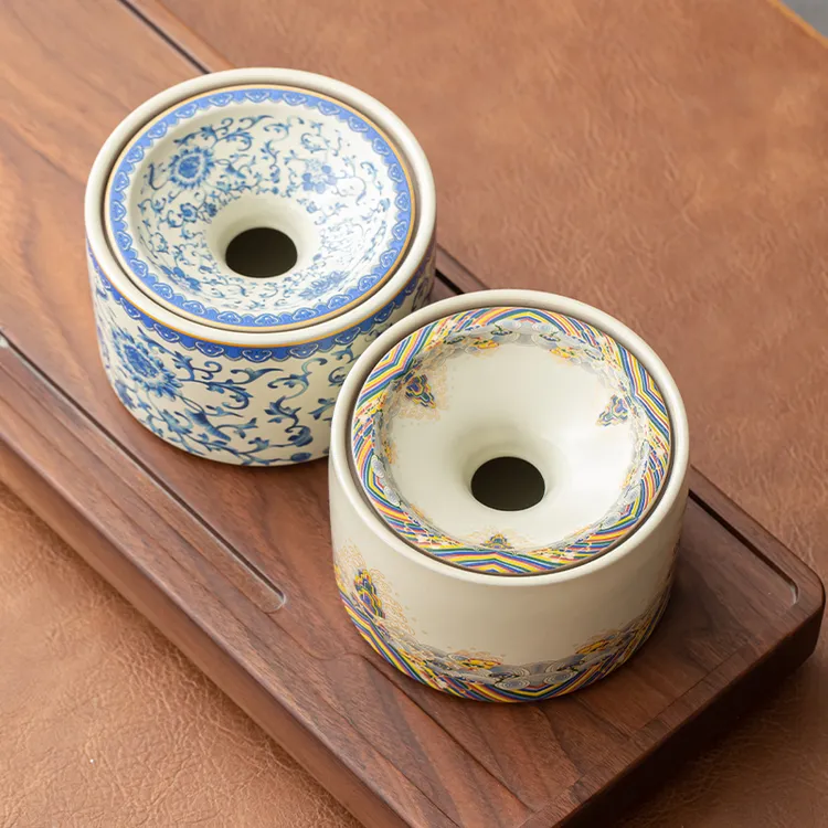 汝窑青花陶瓷烟灰缸茶渣缸带盖防尘两用建水缠枝莲纹茶洗水盂烟缸