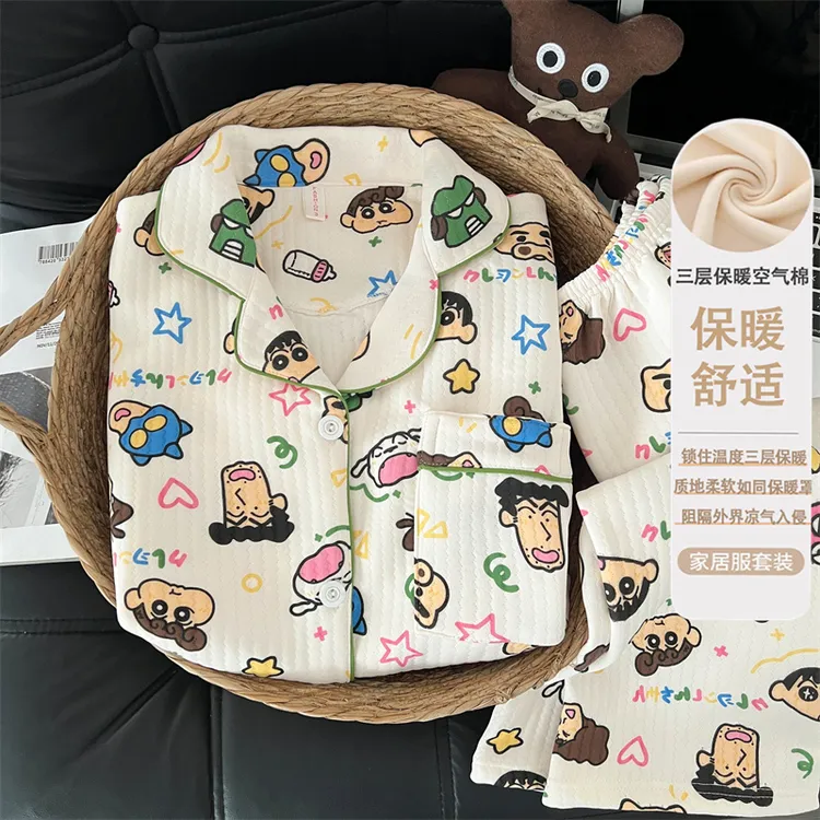 睡衣少女小新一家长袖夹层棉加厚冬款保暖舒适两件套大码装家居服