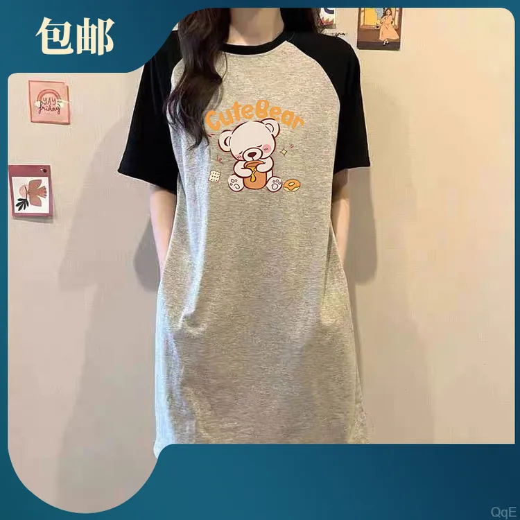 连衣裙中长款20时尚过膝长裙24大码短袖t恤裙女韩版大码女士长裙