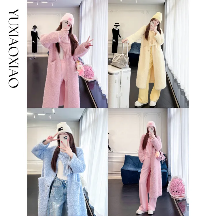 余潇潇【悉尼晨光】松弛慵懒宽松可拆卸围巾单排扣落肩长款外套