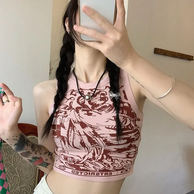 美式复古工字小背心吊带女夏季甜辣外穿粉色辣妹无袖短款运动上衣