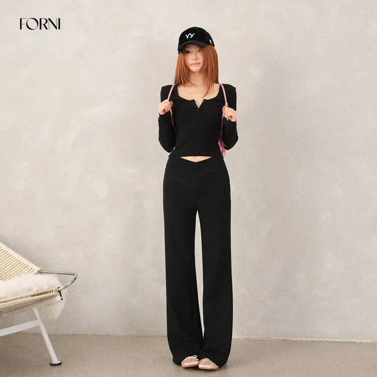 FORNI 滑滑机场裤 高密桑蚕丝羊毛交叠V字腰弹力休闲裤