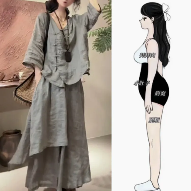 2025夏季薄款复古文艺慵懒V领衬衫薄款显瘦宽松不规则半身裙套装