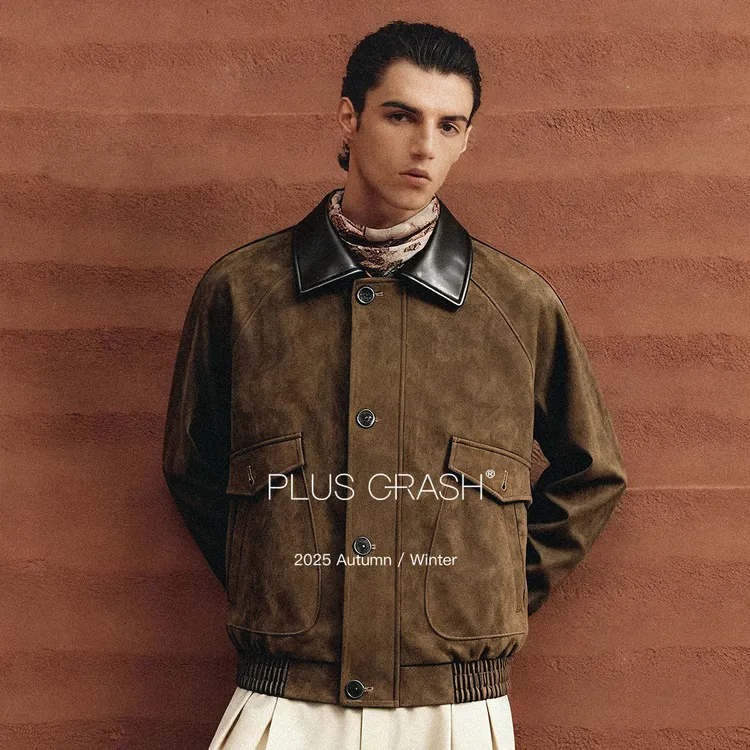 PLUS CRASH冬季新款老钱风拼接外套质感保暖加厚男士休闲夹克外套