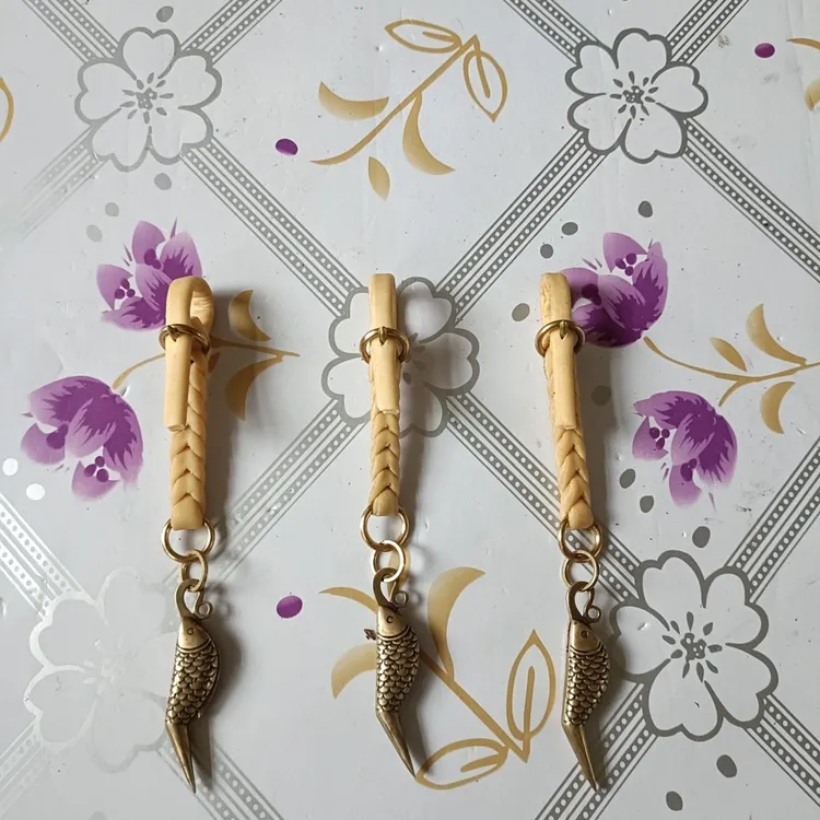 牛皮钥匙挂纯铜雕刻鱼形小刀挂件小铜器钥匙扣吊坠
