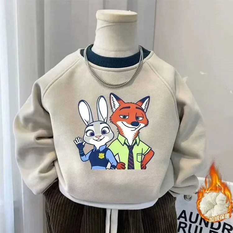 新款儿童疯狂动物加厚秋冬季加绒中大童圆领卫衣女童宝宝卡通上衣