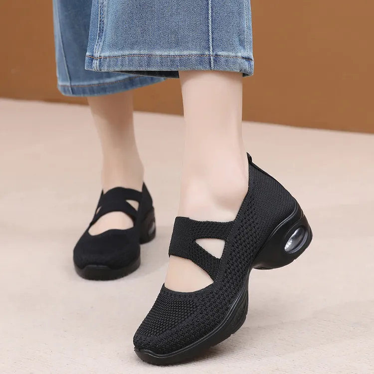 透气飞织面舞蹈鞋女工作鞋软底气垫妈妈鞋老北京布鞋女广场跳舞鞋
