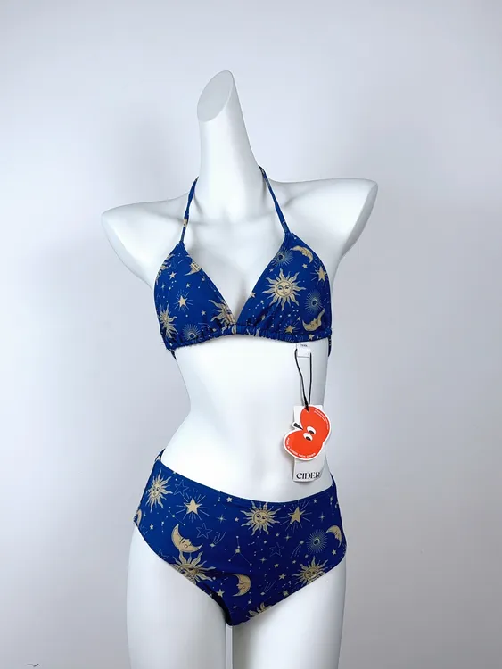 碎花复古性感聚拢印花抹胸美背速干户外温泉泳衣比基尼两件套