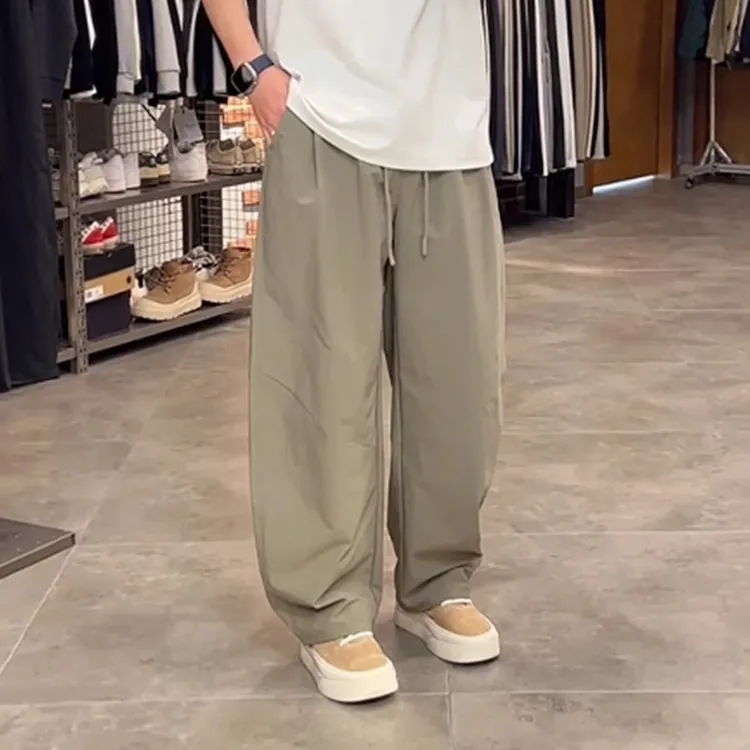 夏季薄款弯刀休闲裤男士2025新款直筒宽松美式速干冰丝长裤子