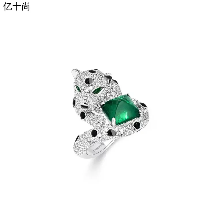 925银合成锆石戒指 亿十尚花豹祖绿高档纯银戒指轻奢时尚高贵个性