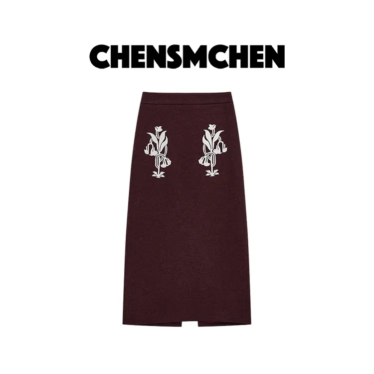 CHENSMCHEN 绵羊毛复古直筒半身裙女气质百搭显瘦裙子CSQ6679YW