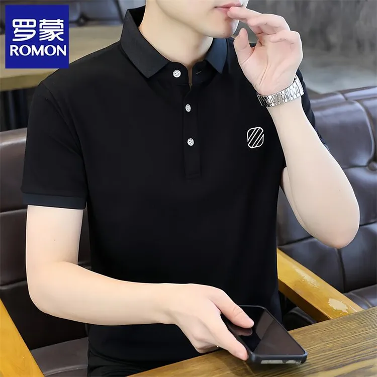 Romon/罗蒙男士翻领短袖t恤夏季潮流休闲痞帅半袖上衣薄款polo衫