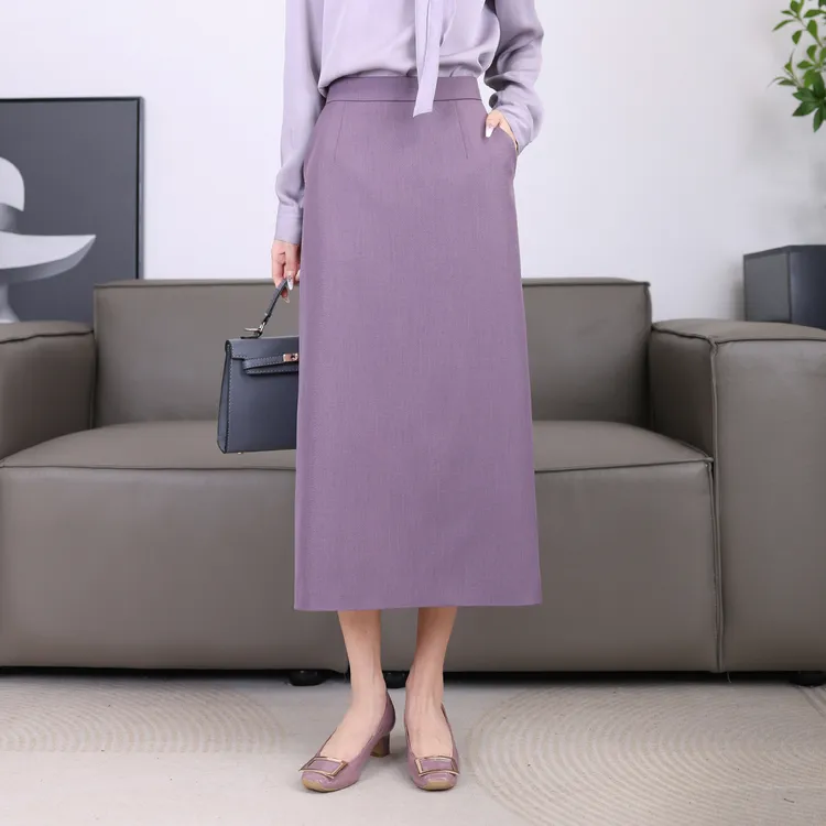口袋半身裙2026春季新款西装a字开叉长裙气质高腰显瘦直筒裙12004