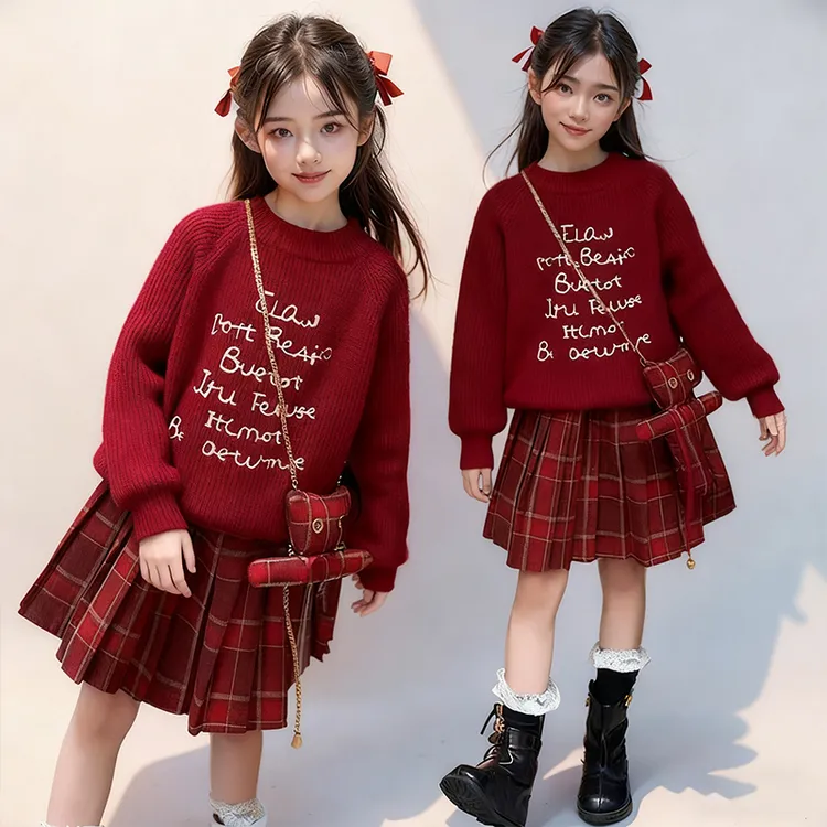 女童毛衣套装裙2025冬季新款洋气儿童新年衣服圣诞节公主裙两件套