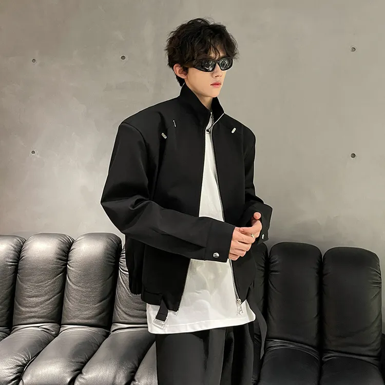 cleanfit短款垫肩立领外套男2025春秋季新款金属装饰宽松休闲夹克