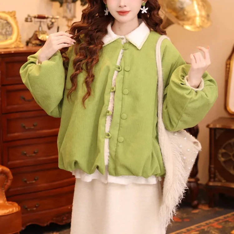 自然软萌风立体花饰圆领棉衣2025冬季新款撞色圆领休闲青春甜柔