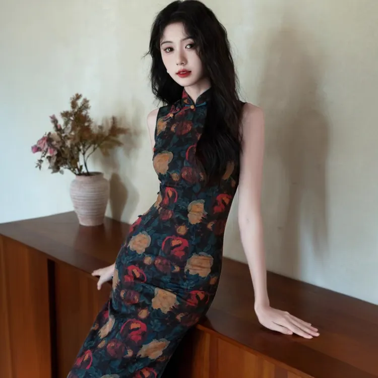 [花醉月]新中式夏季少女气质优雅旗袍小清新日常可穿长款复古网红