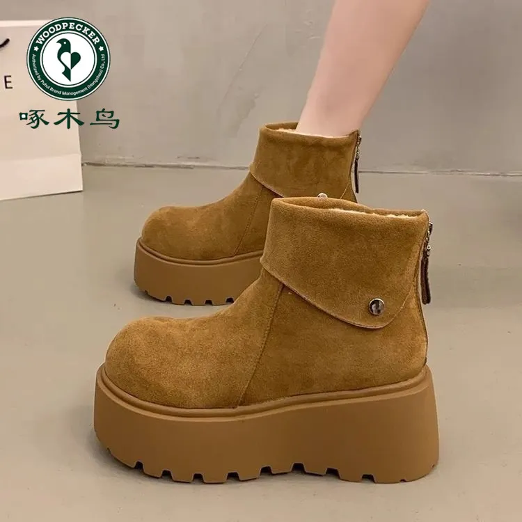 增高厚底雪地靴女2025新款冬季勃肯鞋马丁靴加绒加厚保暖东北棉鞋