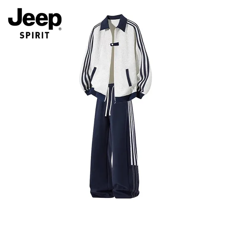 JEEPSPIRIT吉普秋冬季休闲运动套装潮流时尚男士新款条纹两件套男