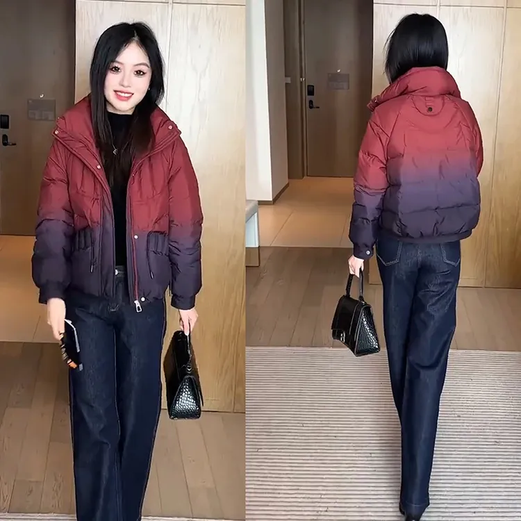 冬季棉服棉衣女渐变色时尚保暖短款加厚休闲韩版潮流面包服百搭