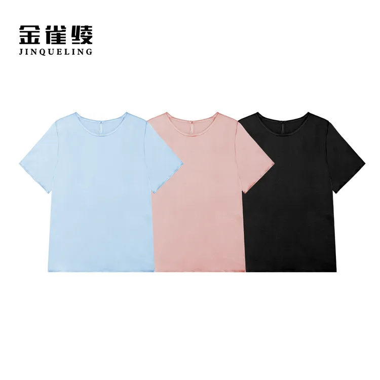 金雀绫【春天里】桑蚕丝弹力缎纯色缎面加宽加大T恤SZBW180