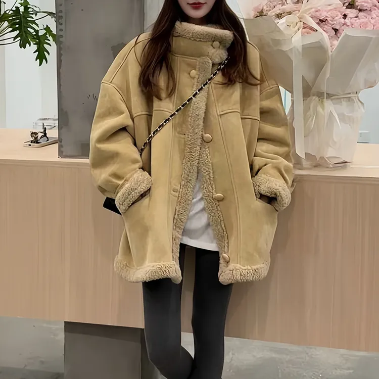 慵懒松弛拼接棉服宽松软糯2025冬季日常出门都适配的冬日保暖外套