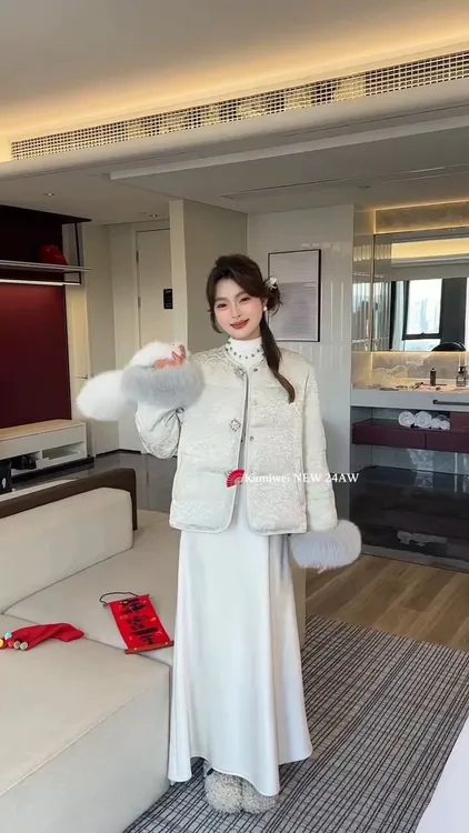 SS25002冬季2025新款女装加棉保暖外套上衣国风提花立领短款棉服