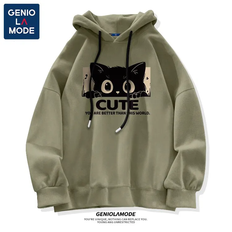 GENIOLAMODE猫咪卫衣男港风连帽上衣潮流青少年2025秋季宽松外套