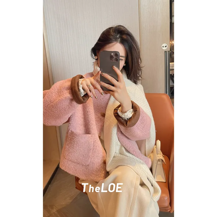 TheLOE/绵羊毛百搭简约减龄宽松圆领小香棉衣外套#LE-DBY5231