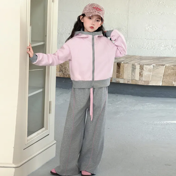 女童春季2026儿童连帽运动套装休闲风款春季休闲春时尚卫衣两件套