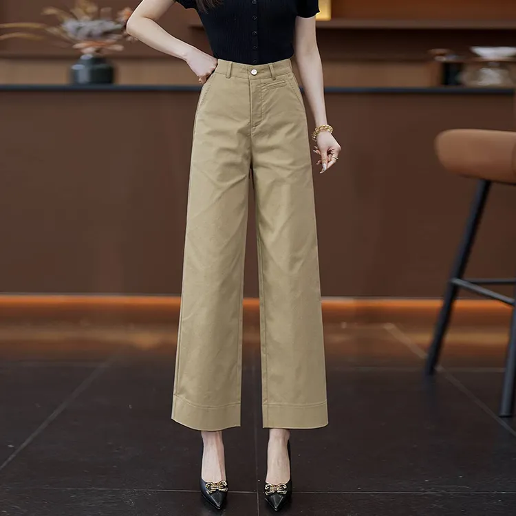 天丝棉直筒裤女士2025秋季新款高腰宽松垂感显瘦九分窄版阔腿裤子