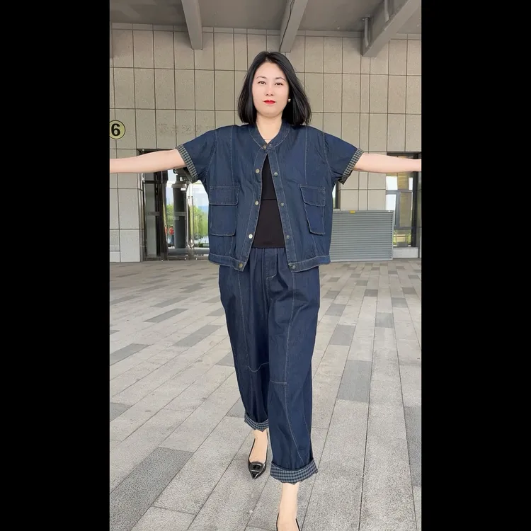 时尚牛仔休闲短袖套装