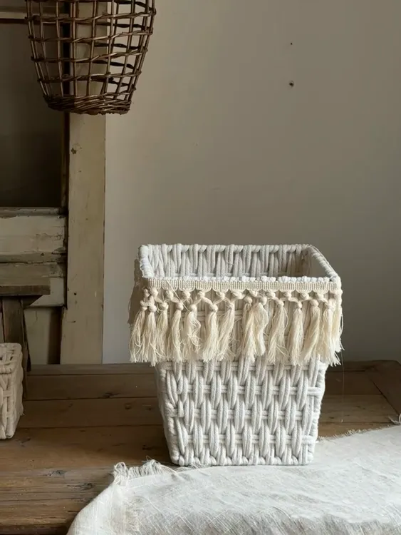 手工法式流苏棉线收纳筐高级治愈置物篓