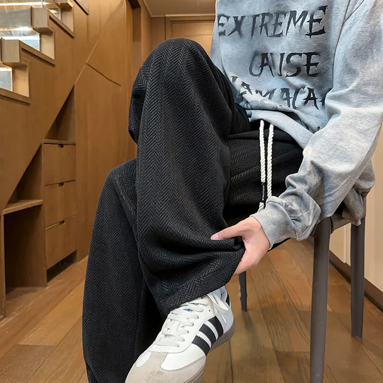 秋季爆款重磅港风人字纹休闲裤痞帅慵懒风男装宽松垂感男款裤子