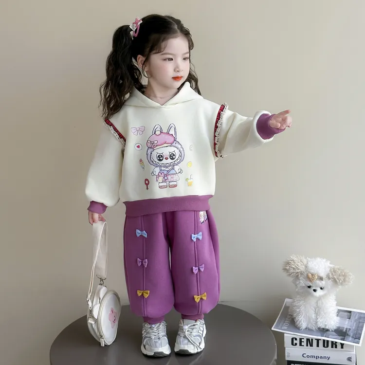 女童套装秋冬2025新款儿童加厚连帽卫衣洋气女宝拉布布加绒两件套