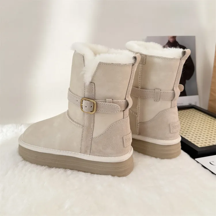 NB2566羊毛一体雪地靴中筒韩版冬季女鞋防滑套筒时尚棉靴厚底防滑