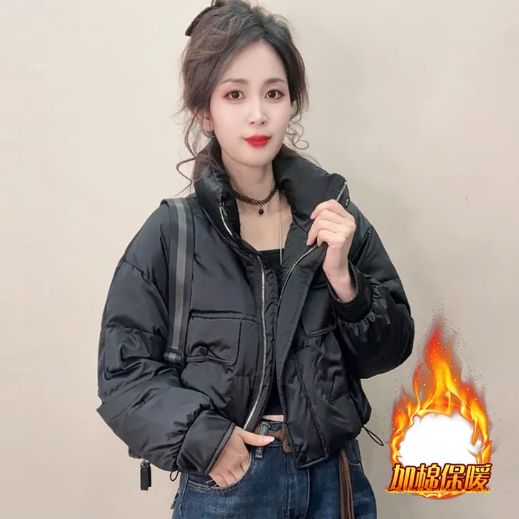 韩版时尚百搭短款棉服女2025年冬季新款小个子立领保暖面包服外套