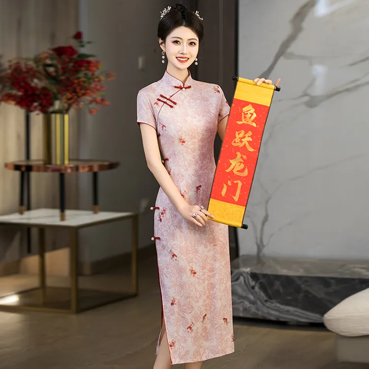 高考旗袍2025新款夏季粉色年轻款送考鱼跃龙门高级感优雅旗开得胜