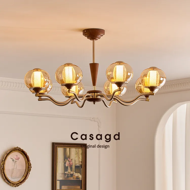 CASAGD客厅吊灯法式中古风设计师新款高级感胡桃木卧室书房灯具