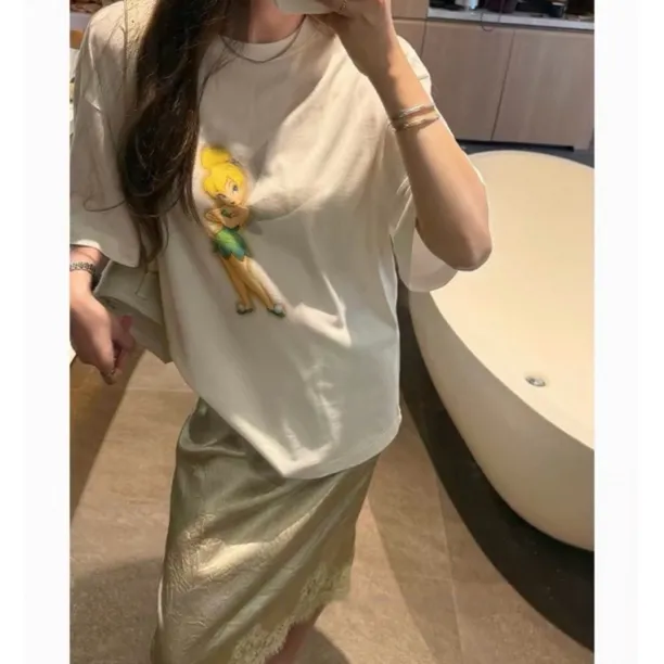 花仙子绵绵tee+高品质水洗印花新款T恤2026新款