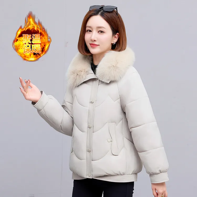 妈妈冬装保暖棉衣棉服大码中老年短款加厚棉袄防寒毛领棉衣外套