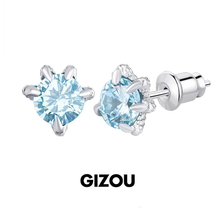 925银耳饰 莫桑钻淡水蓝龙爪耳钉男潮小众高级感925银耳骨钉耳钉