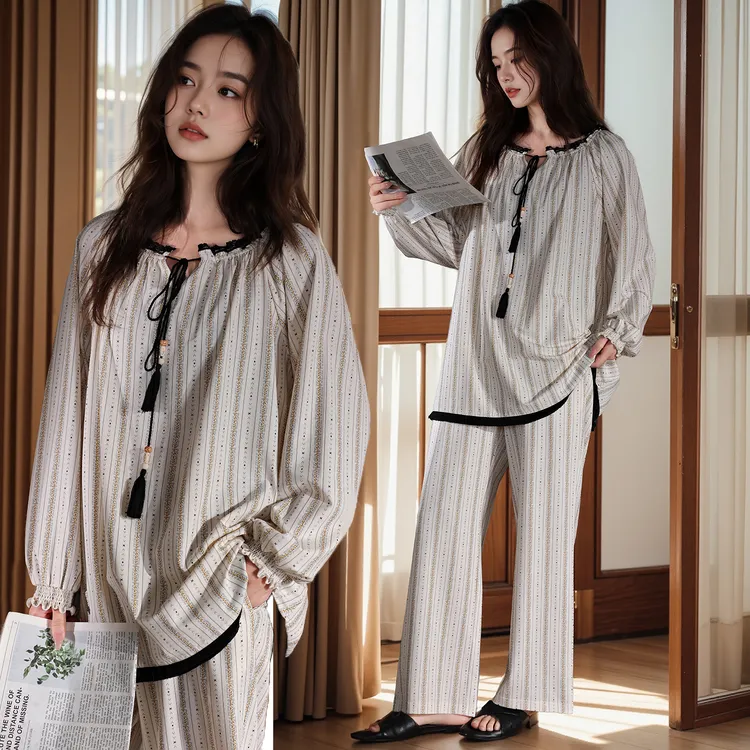 秋季新款长袖长裤睡衣休闲大气款新品休闲透气简约可外穿家居服