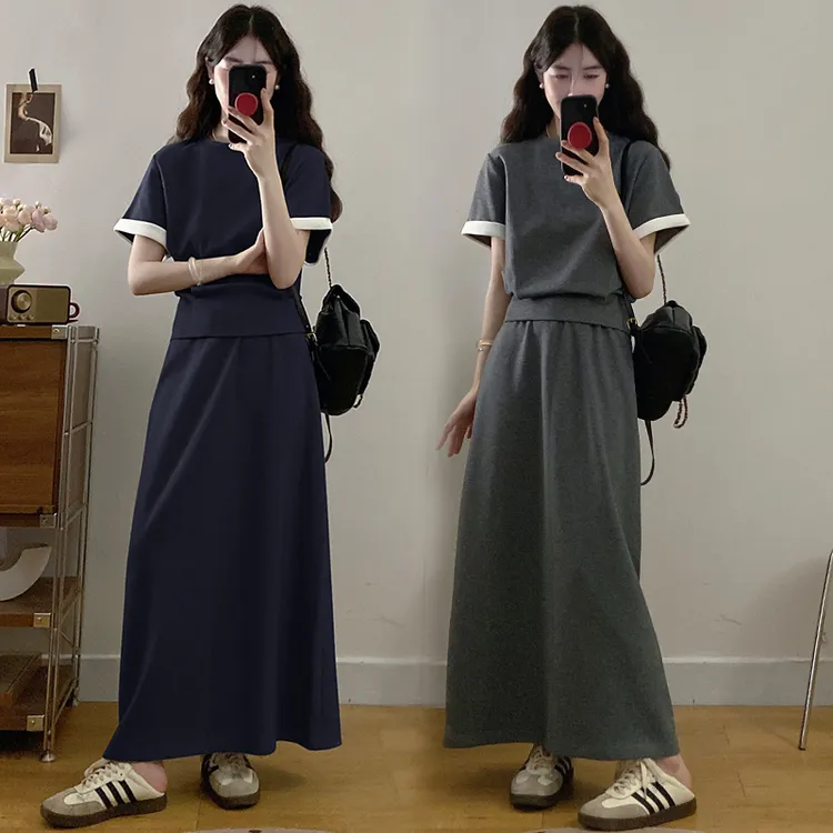 大码韩系超火休闲套装裙女夏季2025新款减龄短袖t恤半身裙两件套