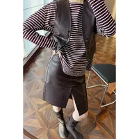HERLAND她地 复古时髦绵羊皮气质马甲+前开叉高腰半身裙真皮套装
