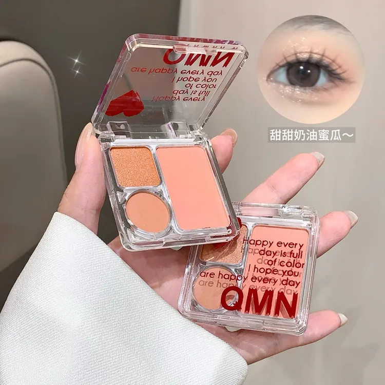 QMN 甜心云纱眼影盘三色眼影珠光哑光大地色眼影盘裸色系日常彩妆