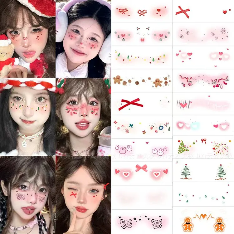 圣诞节妆容脸贴彩绘纹身贴甜心少女氛围感腮红小鹿派对可水洗贴纸