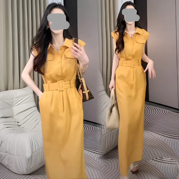 2026夏季新款设计感翻领无袖连衣裙女收腰显瘦气质时尚别致裙子女